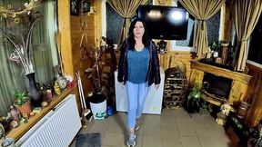 cameltoe milf twerks in jeans blowjob and cum on puffy jacket