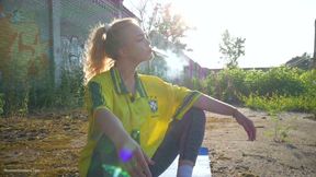 Seductive Russian Babe Smoking Cigarette Outdoor Setting