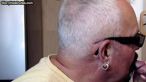 Grayhair gloryhole DILF sucks cock in private closeup video