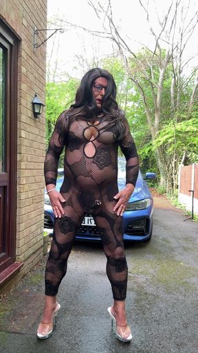 Sexy Crossdresser Kellycd2022 in Black Sexy Body Stocking and Heels