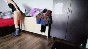 Sexy brunette cleans the house naked Mom hairy pussy &mdash;  big tits &mdash;  big ass