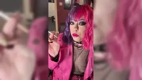 Chubby MILF Tina smokes a cigarette in a leather jacket