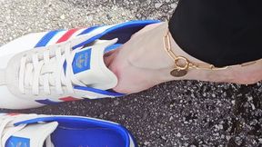 Sliding barefoot into my Adidas Tokyo Sneakers Slow Motion