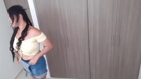 Argentine MILF toys with neighbor with POV of her changing and squirting