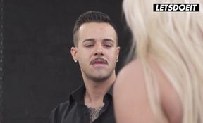 Blondie Fesser's first rough threesome with two hung studs - hot, fake tits, anal, cumshot on tits,