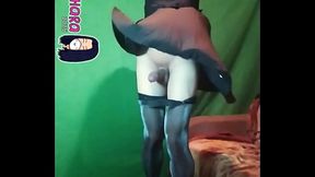 DashaNoihara #45 - Femboy playing with a big fan in shiny pantyhose