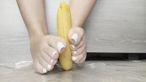 Feet crushing a banana | 2 POV