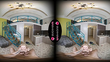 Eva Barbie plays Juliet as her Romeo takes her from behind in VR