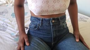Sultry black girl fingerfucks herself before taking big black cock