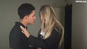 Amateur blonde teen gets fucked hornyly by ex classmate