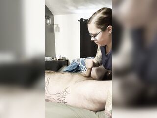 BBW stepmom MILF gives long sloppy blow job