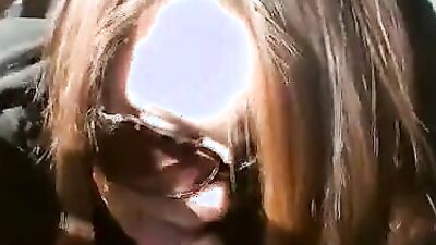 POV amateur brunette hussy with sunglasses blows her partner in a car
