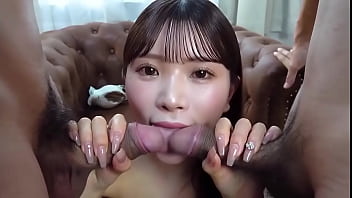 Uncensored, 19 year old Japanese black hair beauty. Threesome, sexy amateur blowjob and masturbation before shaved creampie sex, caressing. Asian, hentai