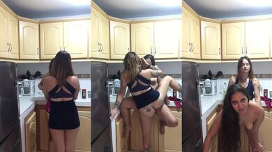 Teen squeezed glossy thighs until cries rinsed kitchen floor