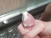 Shower jerk off w lotion, moans, and cum. Fast stroking, keep up if u can