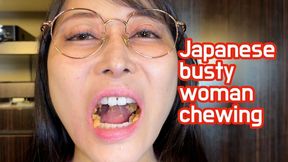 Japanese busty woman chewing