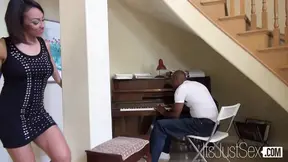 Busty ebony beauty teases with tight asshole before huge black cock