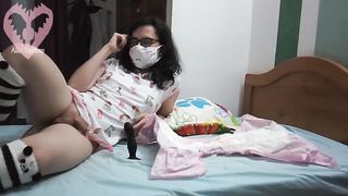 Diapered Trans Nymph Pounding a Cushion with a Fuck Stick up her Donk