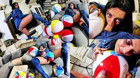 HOT MOM gets dominant in denim while playing beach ball fetish