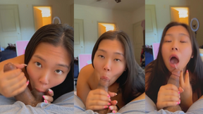 down on my knees giving a blowjob like a good asian slut GUGE CUMSHOT ON MOUTH