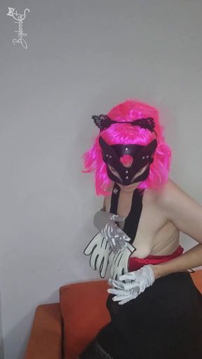 Indulge in My Pleasure as I Masturbate with My Kitty Mask and Big Tits