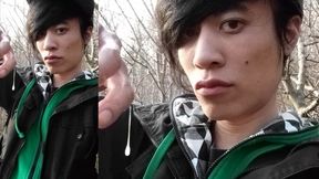 Outdoors, Jon Arteen Masturbates His Tumescent Twink Cock, Ejaculates Cum That Sticks to His Fingers and Slowly Drips.