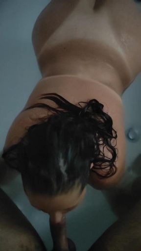 CHUBBY HOTTIE GIVING BLOWJOB IN BATHTUB ON ALL FOURS