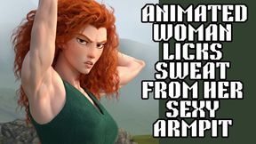 gorgeous muscled redhead animated babe licks the sweat out of her armpits as it gushes down her lovely smooth pits