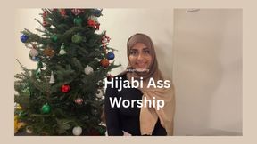 Hijabi Muslim Ass Worship In Front of a Christmas Tree