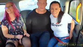 BBW hotties Tasty Tina and Eva May lesbian fucks on taxi