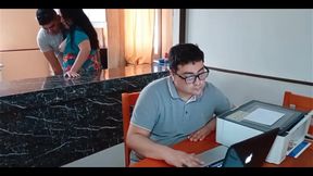 My Cuckold Husband Works While My Stepson Fucks Me in the Kitchen No