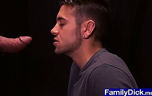 Horny teen sucks stepdads big cock through a glory hole