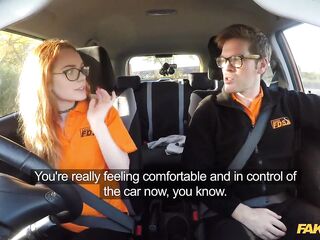 Elle Hughes and her gorgeous small UK body permeated by large wang in a car - Fake Driving School