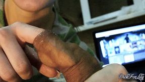 Licking Huge Dick and Rubbing Sloppy Foreskin Blowjob, Cum-dickforlily