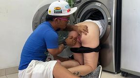 Curvy Pregnant Latina Gal Let Her Midget Stepbro Fuck Her If He Helps Her Out Of the Washing Machine