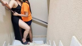 Lesbians hot sex on the stairs