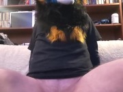Cumming handsfree in chastity in minutes from riding a dildo