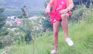 Slim teen&nbsp;came up to mountain for make the huge Waterfall over the city - Angel Fowler