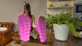 Catwoman Miriam In Pink Slippers Rubbing His Dick In Evening - Black Stockings - HD 2560x1440