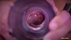 closeup view from inside my fake pussy while i fuck it slow and passionate until i shoot a big load. cum inside fleshlight - camilo brown
