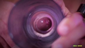 closeup view from inside my fake pussy while i fuck it slow and passionate until i shoot a big load. cum inside fleshlight - camilo brown