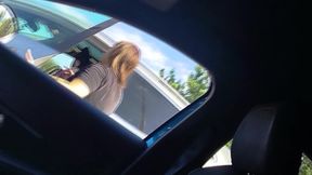 Unexpected stop and wank for cute bbw