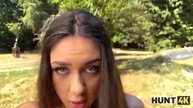 Naughty european teen goes wild on a rich stranger in the park