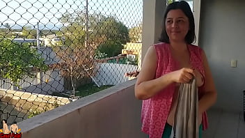 I taped my wife showing her tits on the balcony for delivery guys