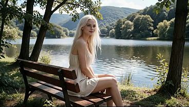 Jovencita hermanastra virgen de ojos azules siendo follada en el lago por la gran polla de su hermanastro (Video generado por AI)