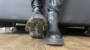Dirty heeled knee boots worship and a lot of spits