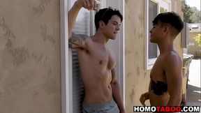 Hot jock fucks his gay stepbrother'_s ass without condom