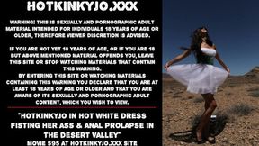 Hotkinkyjo in a charming white dress experiences deep anal&#x1F44C; pleasure in the desert valley