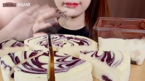 Asian Princess Yani ASMR HD Blueberry Cheesecake Dipped in Dripping Milk Chocolate Food Fetish Chewing Licks Noisy Swallowing Close-Up No Talking Red Lips