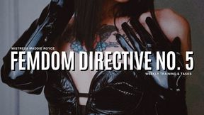Femdom Directive: Week 5 - Weekly Submissive Assignment & Obedience Training